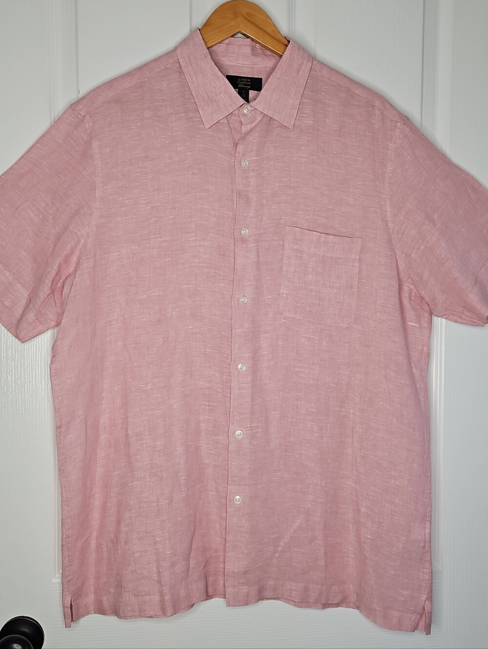 Club Room Luxury Linen Shirt Mens L Light Pink Short Sleeve Preppy Nautical